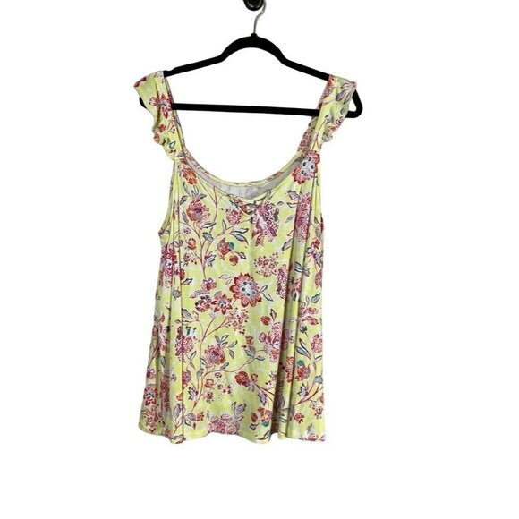 Torrid Floral Tank Top 2X Yellow Boho Euro Summer Ruffle Feminine Western Preppy - Picture 3 of 10